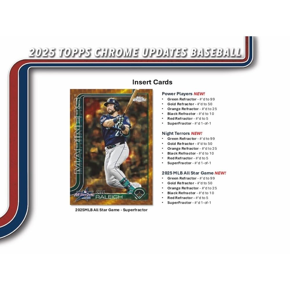 2025 Topps Chrome Update Series Baseball Mega Box (Fanatics Exclusive) Trading Card Box (2 Base Card Raywave Parallels Per Box)