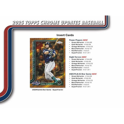 2025 Topps Chrome Update Series Baseball Mega Box (Fanatics Exclusive) Trading Card Box (2 Base Card Raywave Parallels Per Box)