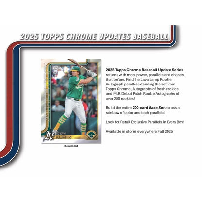 2025 Topps Chrome Update Series Baseball Mega Box (Fanatics Exclusive) Trading Card Box (2 Base Card Raywave Parallels Per Box)