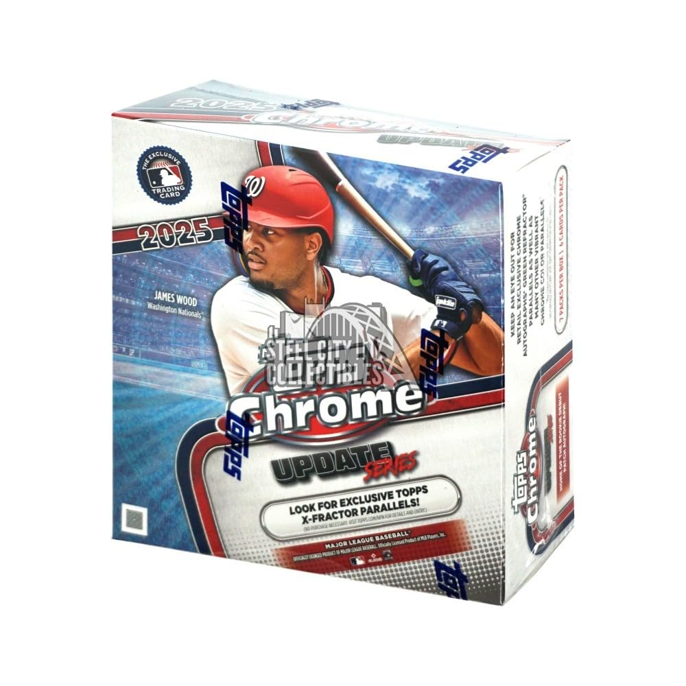 2025 Topps Chrome Update Series Baseball Mega Box (Fanatics Exclusive) Trading Card Box (2 Base Card Raywave Parallels Per Box)